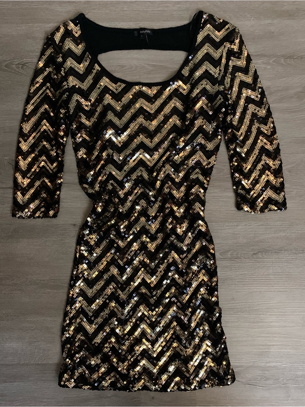 Sequin Chevron Mini Dress - Black & Gold